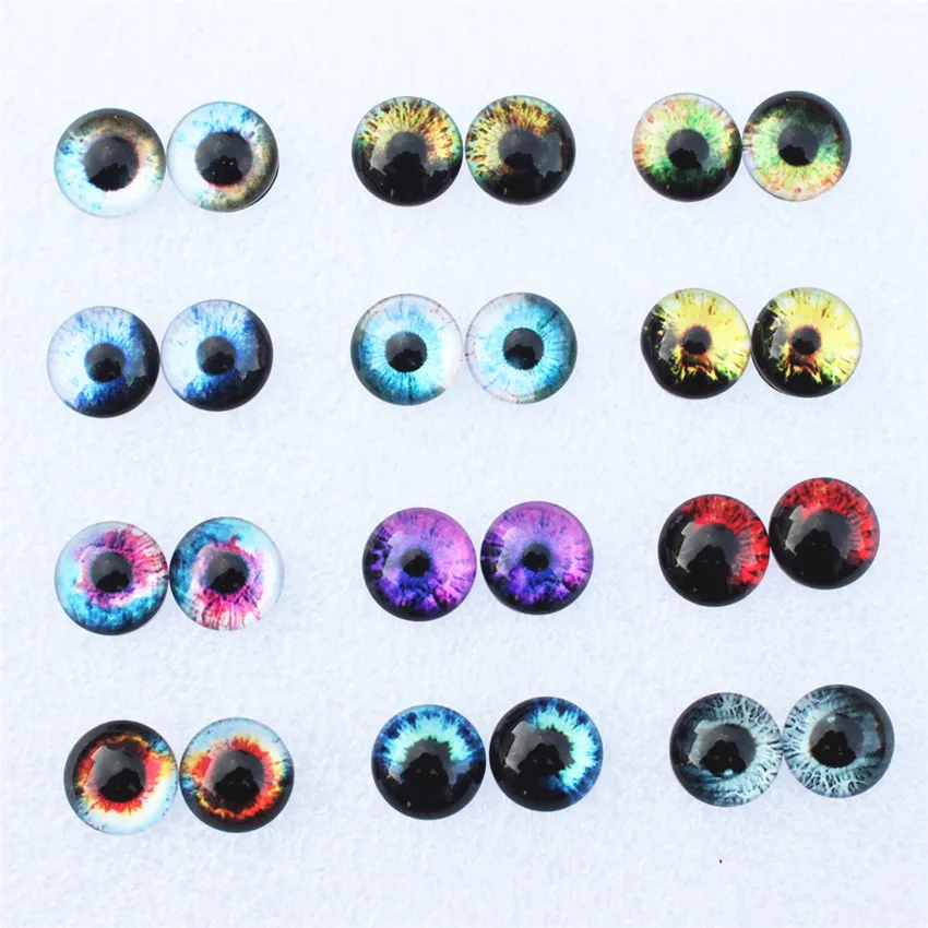 10mm Round Mixed Random Dragon Eyes In Pairs Pattern Glass Cabochon Flatback Photo Cabochons Base Accessories 50pcs/lot