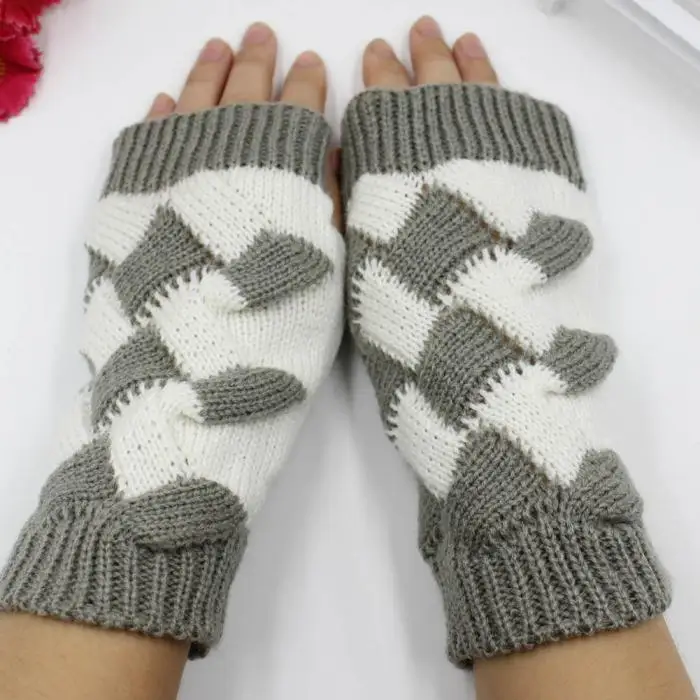 1 пара Для женщин девушек Варежки перчатки без пальцев Вязание Дышащие Модные зимние Повседневное женские перчатки без пальцев