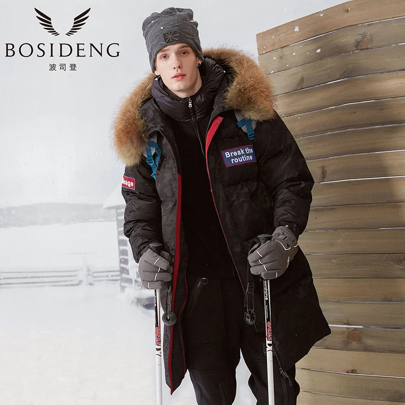 BOSIDENG Mens Winter Fashion Down Jacket Hood Duck Down Coat Man Hooded