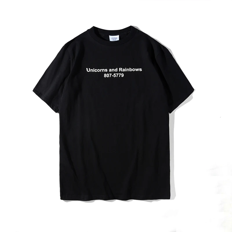 18SS Vetements черная футболка Vetements Единорог сзади Футболка с принтом Vetements стильная повседневная хлопковая футболка