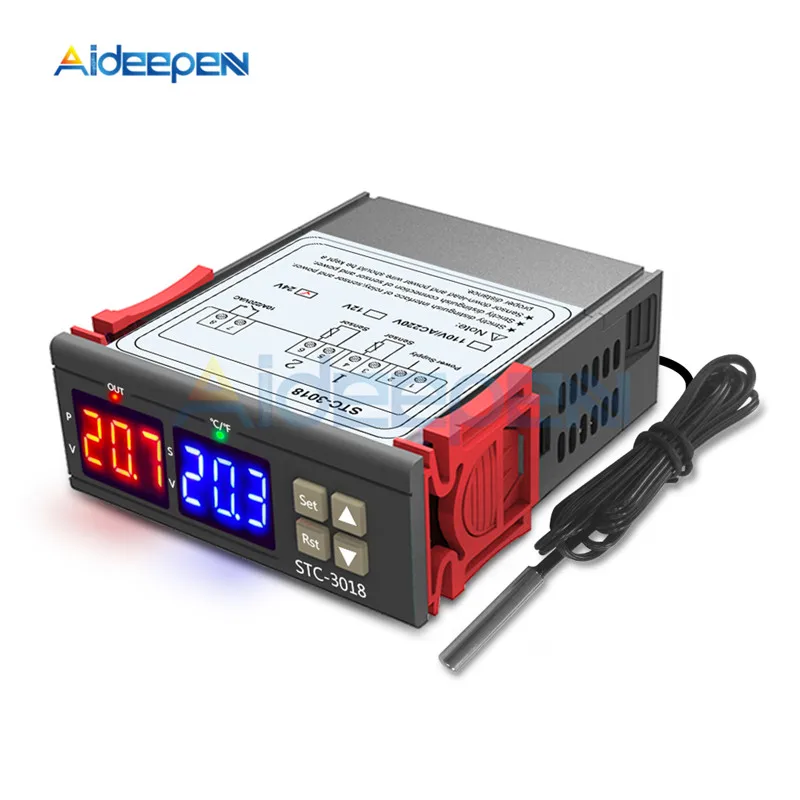 STC-3008 3018 3028 AC 110V 220V DC 12V 24V 10A Двойной Цифровой температурный контроллер гигрометр Отопление охлаждение два релейных выхода - Цвет: 3018 DC 24V