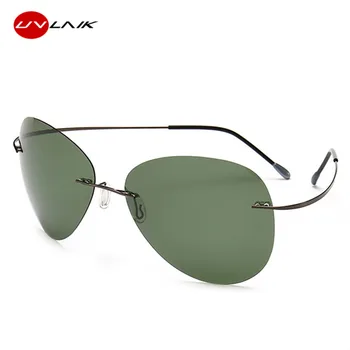 

UVLAIK Round TAC Men's Sunglasses Polarized Frameless Pilot Glasses Driving Titanium Sun Glasses Gradient Shades UV400