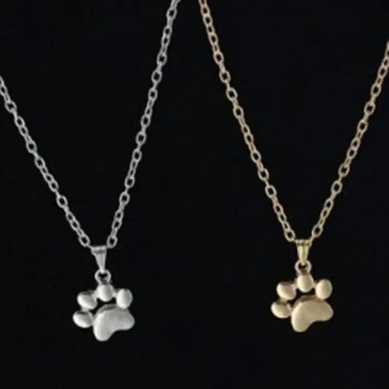 

New Charm Cute Pets Dogs Footprints Paw Gold/Silver Color Chain Necklace & Pendant Jewelry for Women Girls Sweater Necklace