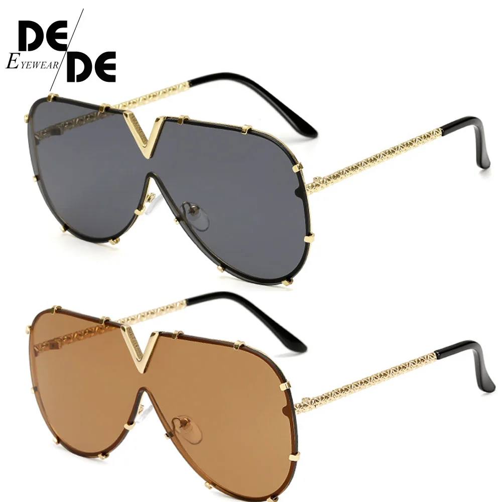 DesolDelos Лидер продаж Новое поступление V большие солнцезащитные очки Для женщин Брендовая Дизайнерская обувь Для мужчин Роскошные зеркальные солнцезащитные очки без оправы