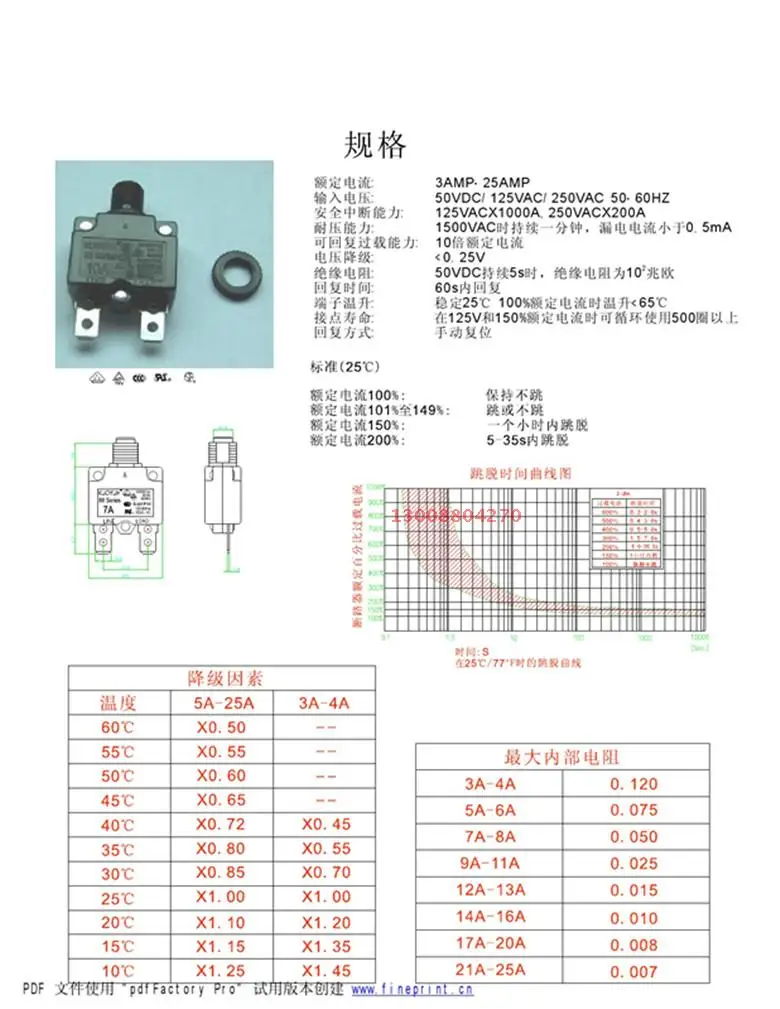 12A 1pc KUOYUH Circuit Breaker 88 series 125//250VAC 50//60Hz