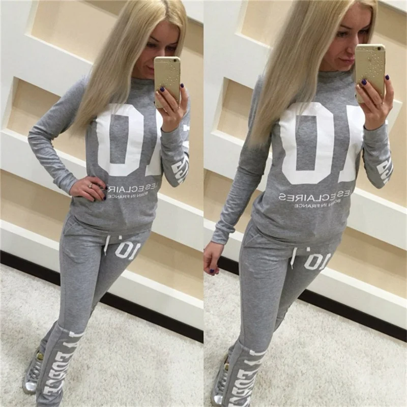 2017 Women Sport Long Sleeve Suit font b Lady b font Fashion Letter Print Sweatshirt Long