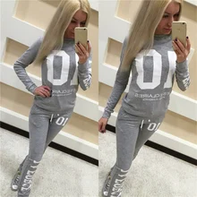 2017 Women Sport Long Sleeve Suit Lady Fashion Letter Print Sweatshirt+ Long Pants 2 Pieces Set Sportwear