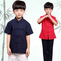 Детский костюм, хлопковый костюм с короткими рукавами для мальчиков, китайские костюмы Hanfu