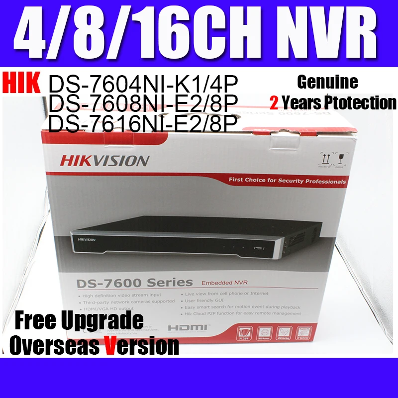 

Hikvision Original Overseas Version DS-7604NI-K1/4P DS-7608NI-E2/8P DS-7616NI-E2/8P 4ch 8ch 16ch 1080P HDMI/VGA Output NVR
