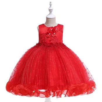 

Red Ballgown Puffy Grils Dresses For Evening Party Lace Appliques 2019 Birthday Gowns