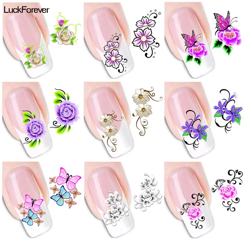 

2Pc Floral Nail Stickers Fingernail Art Design Water Transfer Flower Animal Nail Decals Stickers DIY Nail Decoration Foil Paper