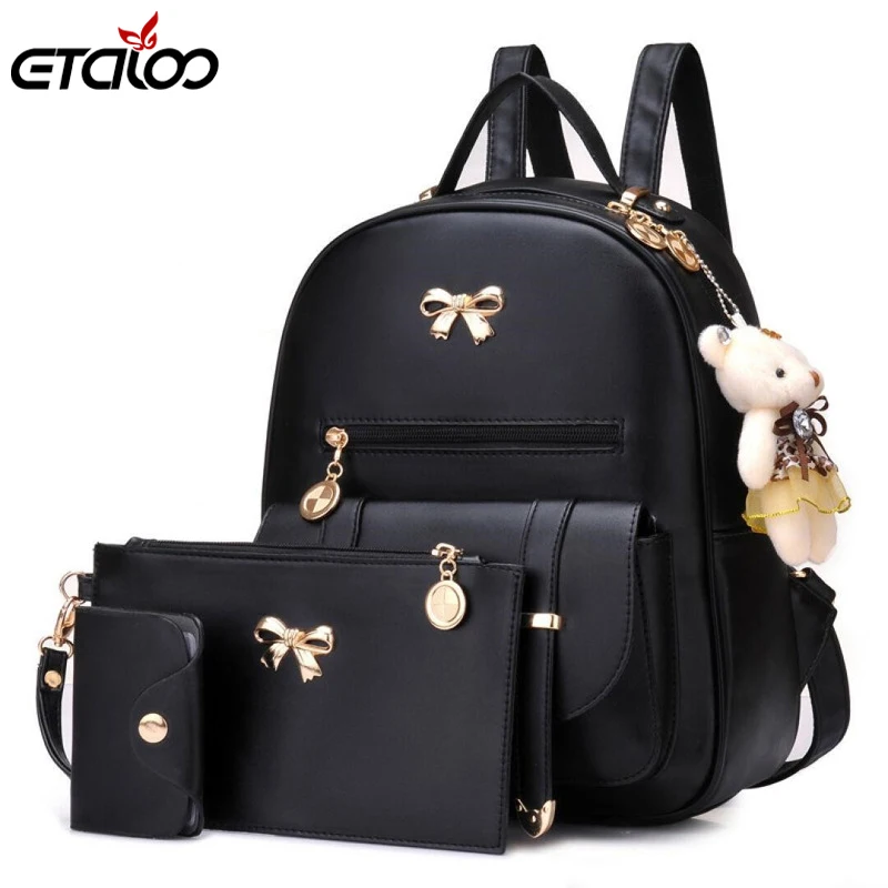 

3pcs/Set PU Leather Women Backpacks Cute School Backpacks For Teenage Girls Female Shoulder Bag sets bags backpack