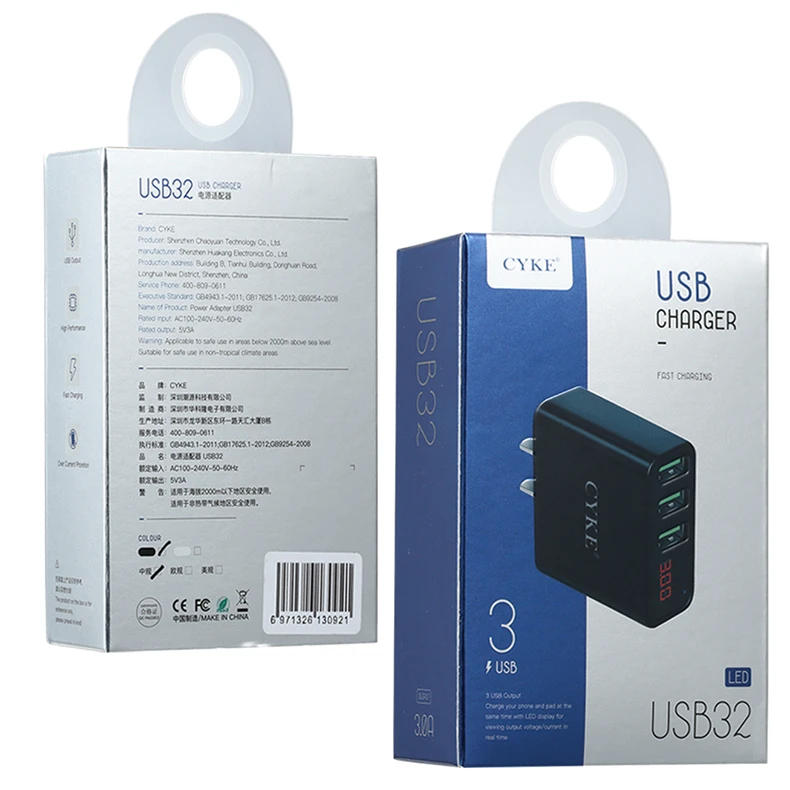 CYKE 5V 3A 3 порта USB быстрая зарядка настенное зарядное устройство штепсельная вилка США светодиодный адаптер питания для iPhone samsung мобильного телефона Канада США