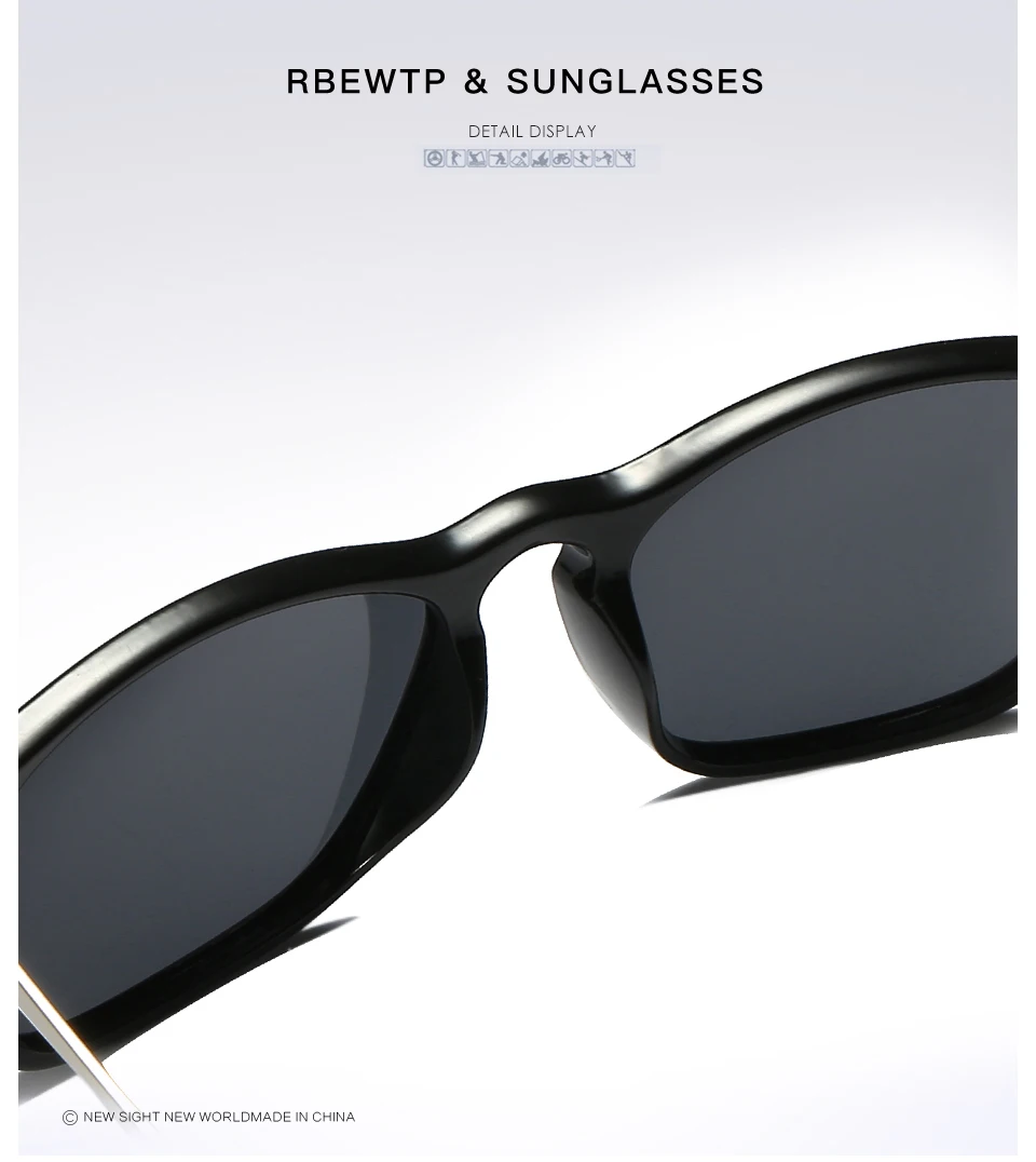 RBEWTP Брендовые мужские солнцезащитные очки с квадратной пластиковой оправой, поляризационные, UV400 покрытие, солнцезащитные очки, очки, аксессуары для мужчин 4187