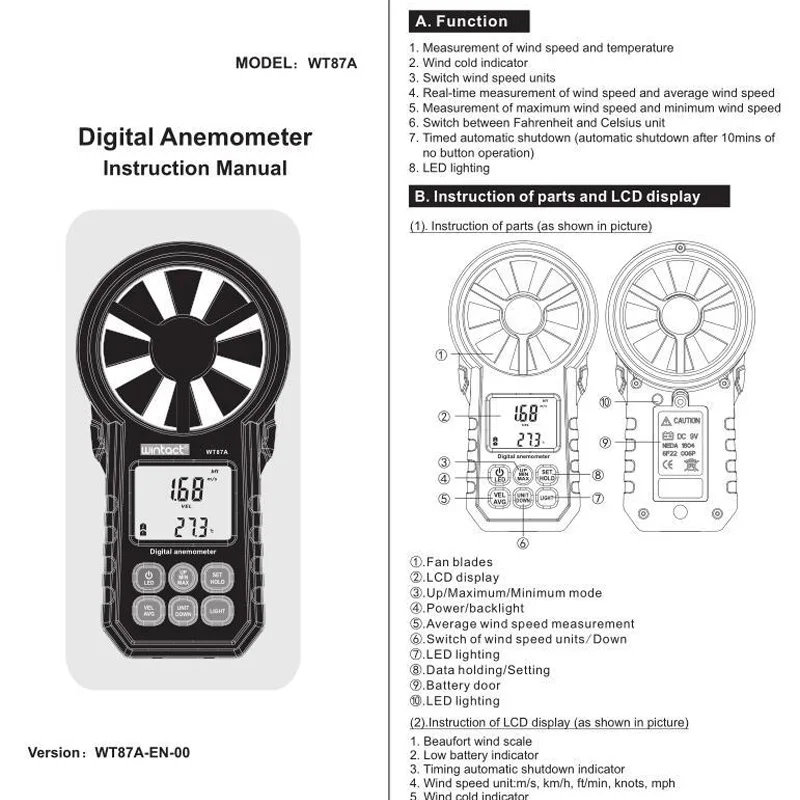 Цифровой ветромер, ручной цифровой анемометр, переносной Анемометр, датчик скорости ветра 0-30 м/с Анемометр