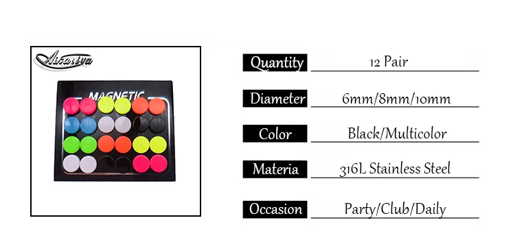 12 пар/уп. титановые стальные серьги-гвоздики черные круглые перфорированные магнитные серьги на магнитах клипсы для ушей Красочные Магнитные Серьги