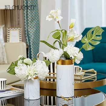 

Modern European Marble Vase Flower Art Arrangement Living Room Simulated Flower Arrangement Home Table Decoration