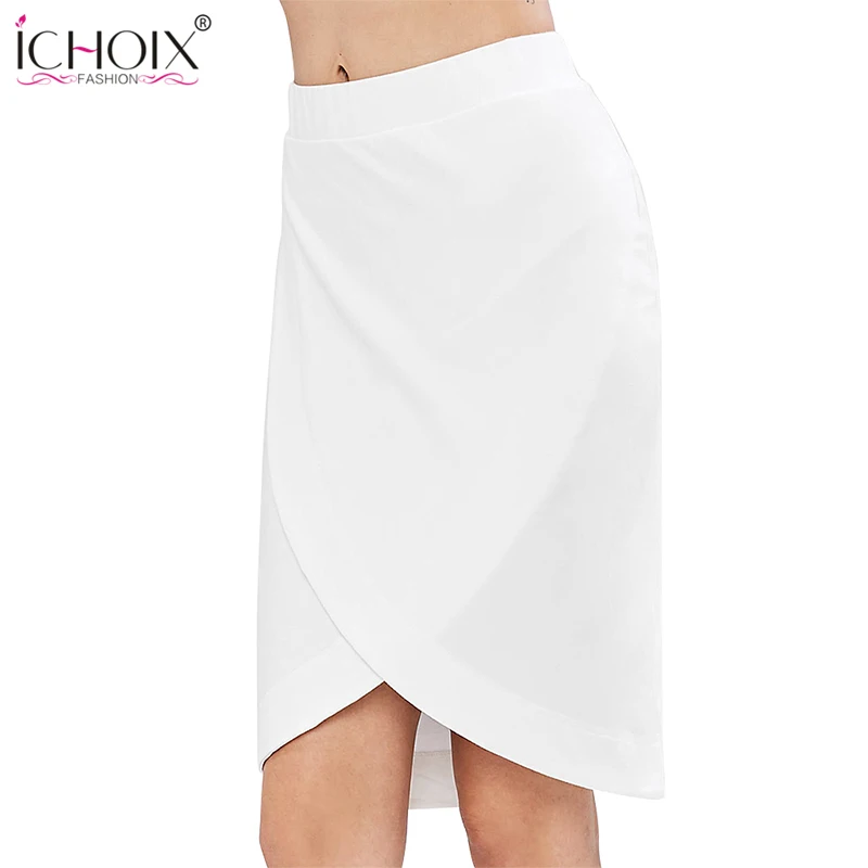ICHOIX белые женские летние юбки с высокой талией облегающая юбка офисная стрейч Сексуальная юбка карандаш Сплит Базовая Юбка До Колена