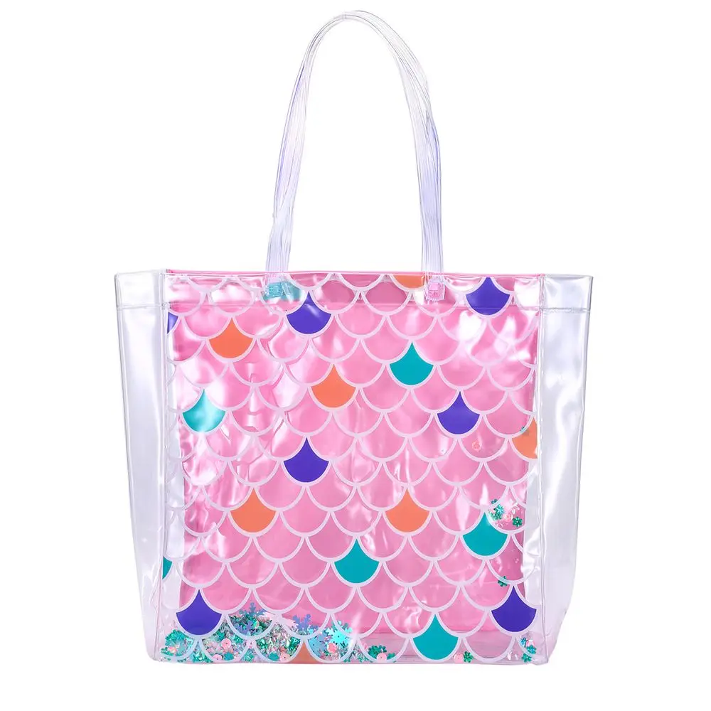 

Mermaid PVC Transparent Shoulder Bag Women Large Capacity Handbag Organizer Toiletry Case Jelly Tote Shopping Travel Beach Bag
