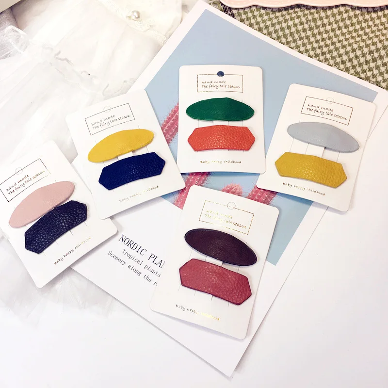 

Korean Handmade Cartoon Leather Oval Triangle Hair clips Hairpins Children Girl Kids Head wear Sets Accessories-SWKHWS021C5