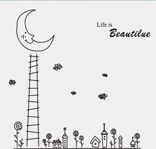Cartoon Towel Moon City Wall Stickers for Kids Room Baby Nursery Room Kindergarten Decoration on the wall Living Room Bedroom