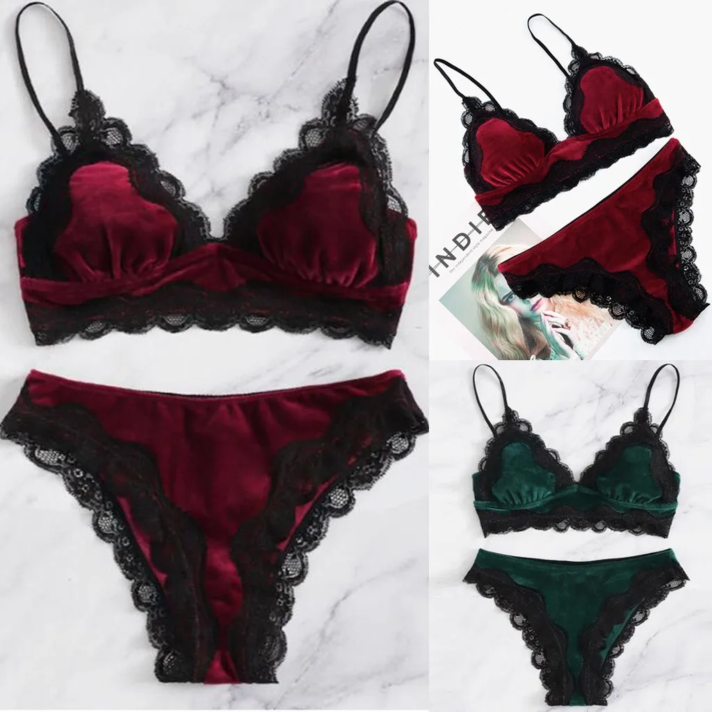 

Women New Sexy Lingerie Lace Seamless Bra+Back Hollow Out Briefs Panties Bra Set Babydoll Underwear Intimate Nightwear L0710