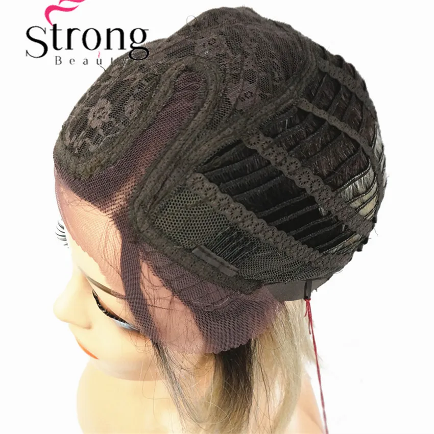 StrongBeauty боб парик на кружеве с L часть парик на шнурке Омбре блонд черный корень ручная вязка невидимые Синтетические прямые парики