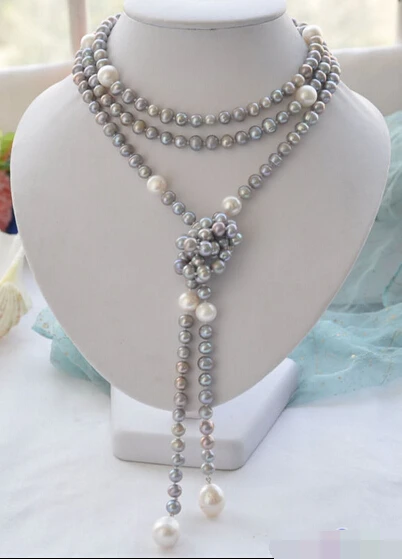 

N2272 65" gray round white drip freshwater pearl necklace % Discount AAA
