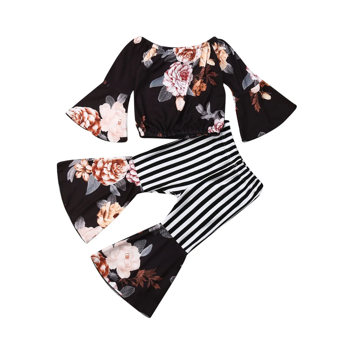 

2019 Brand New Toddler Kids Baby Girl Summer Flare Printed Outfit Clothes T-shirt Tops+Long Pants 2PCS Clothes Set 1-6Years