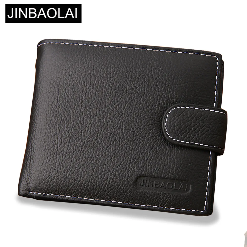 JINBAOLAI Leather Men Wallets Solid Sample Style Zipper Purse Man Card Horder Leather Famous