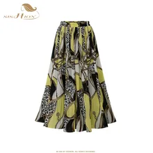 SISHION, плиссированная Женская юбка, Ретро стиль, большой размер, летняя, цветочный принт, шифон, SP0084, до середины икры, трапециевидные юбки