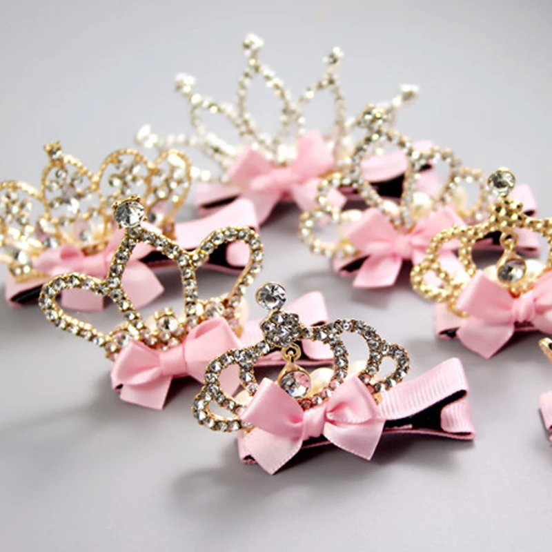 1pc Princess Tiaras Bow Headwear Hairpin Girls Crown Hair clips Party