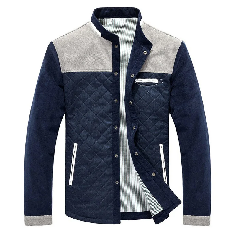dark blue and gray Куртка для колледжа Мужская Повседневная со стоячим воротником в стиле пэчворк Бейсбольная Куртка Jaqueta Masculino Мужская Новая брендовая приталенная куртка оптом - Цвет: dark blue and gray