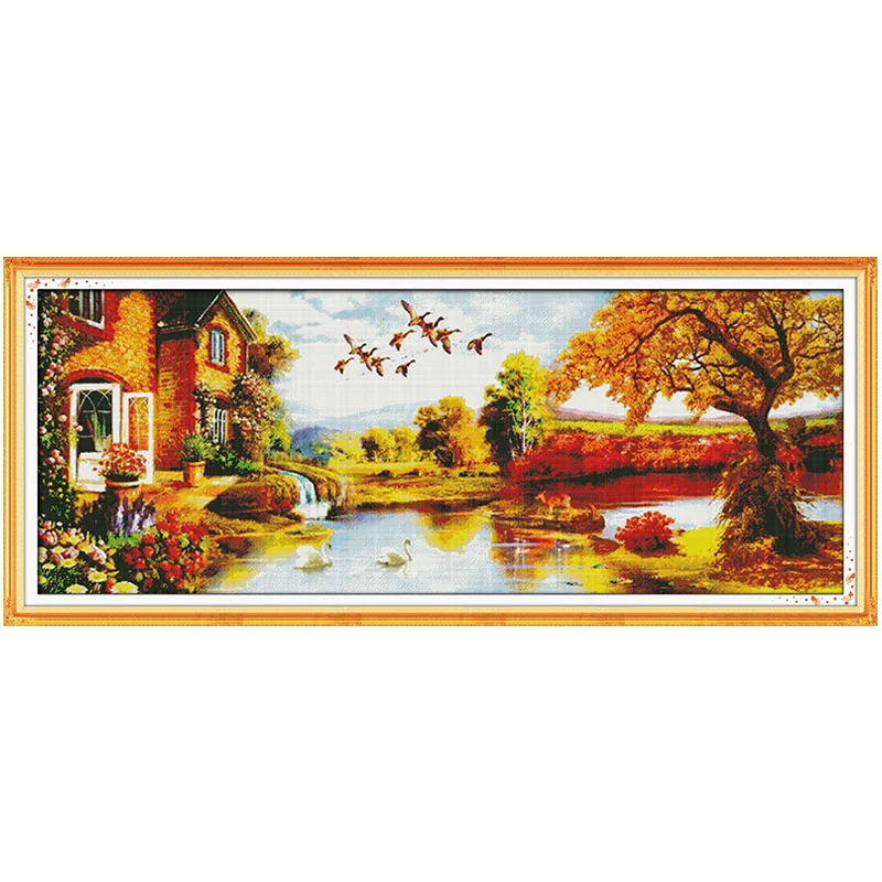 Golden Scenery3 Counted Cross Stitch 11CT 14CT Cross Stitch Sets Cross stitch scenic counted chart pattern