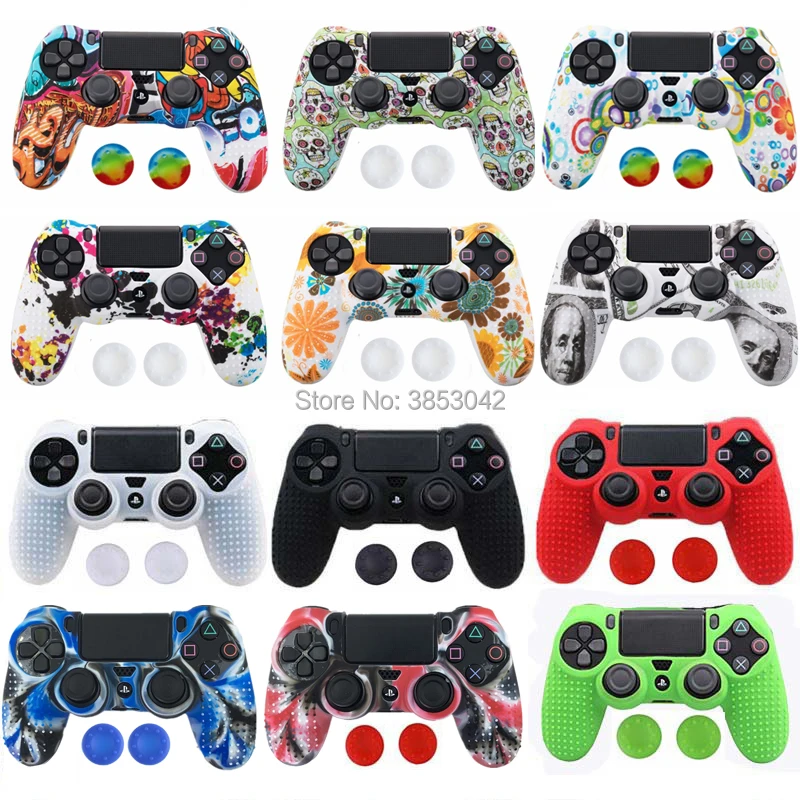 

Colorful Anti-slip Silicone Rubber Skin Case Cover for PS4 Dualshock 4 Pro Slim Controller with Free Thumb Stick Grips