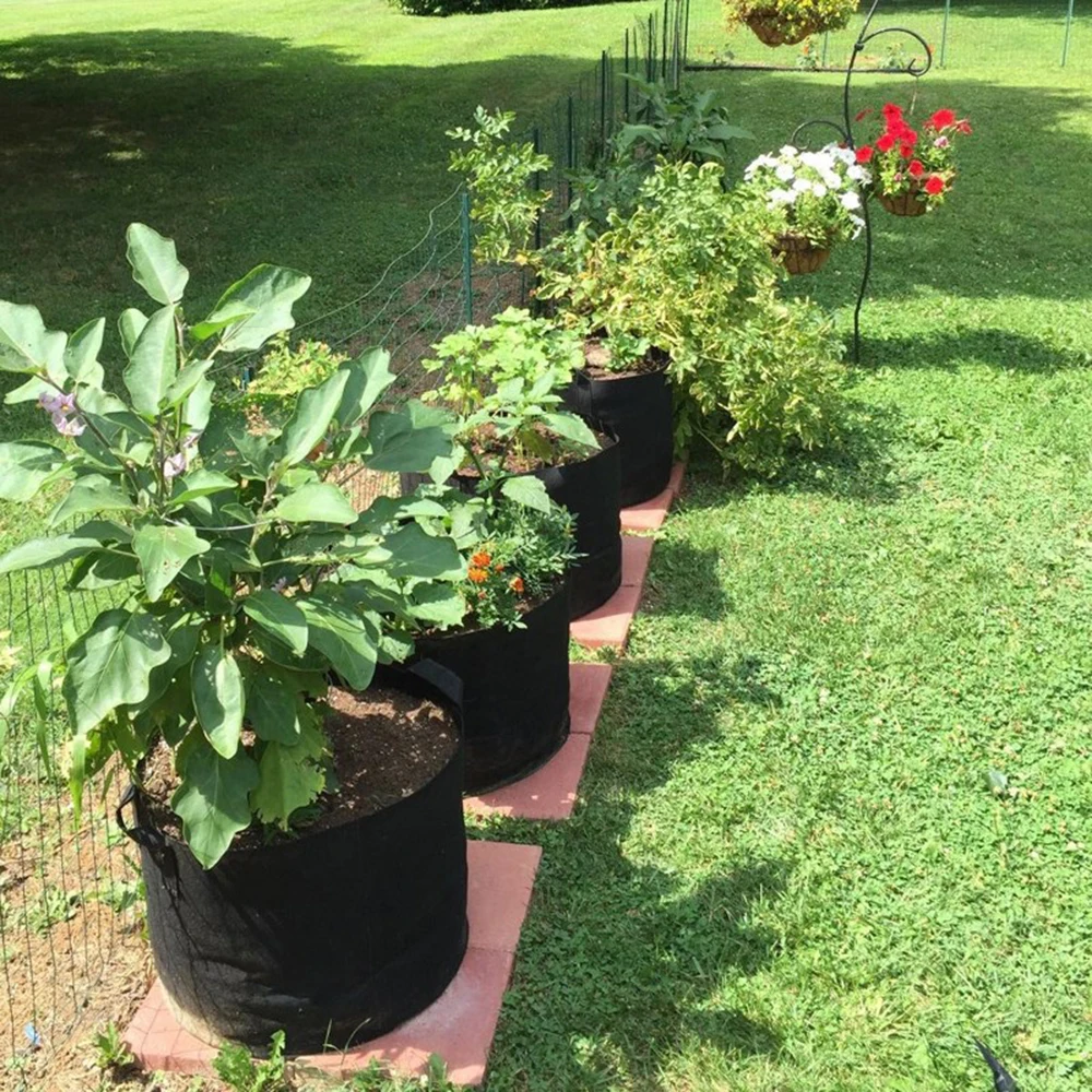 Breathable Fabric Root Aeration Pot Handles 10 Pack Outdoor Garden Black Durable