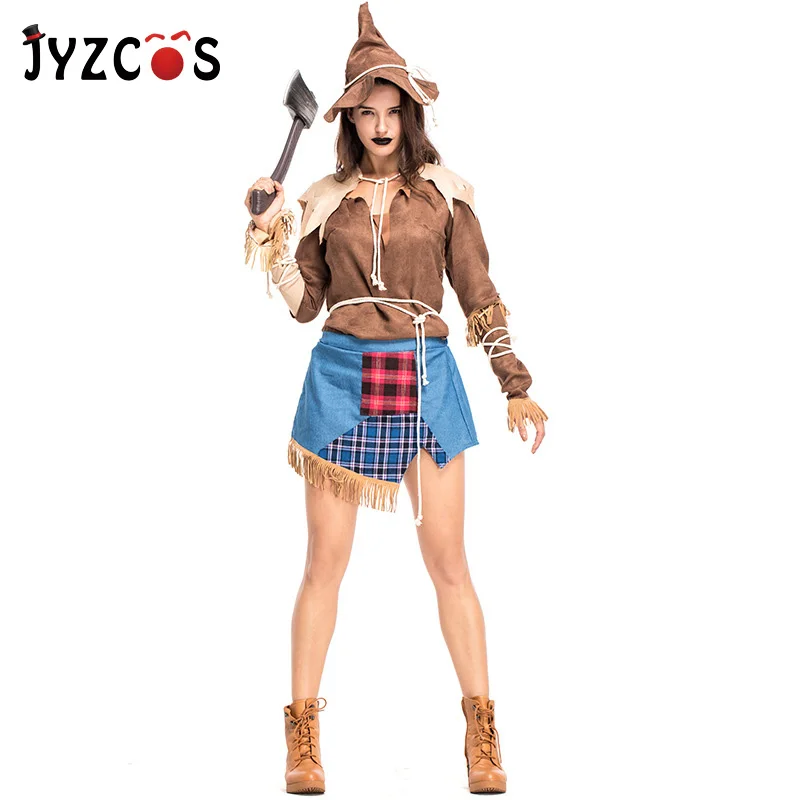 

JYZCOS Adult Fairy Tale The Wizard of OZ Costume The Scarecrow Cosplay Costume Carnival Purim Halloween Costumes for Women