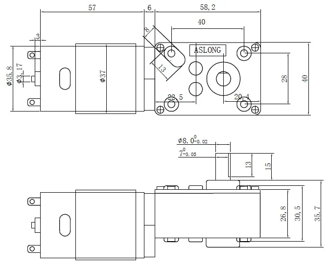 Червь редуктор постоянного тока A58SW555 с кодовым датчиком 24 В 260 об/мин 5 70 кг. См