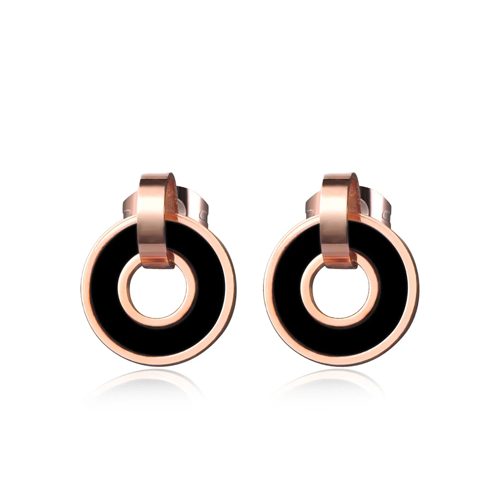 

JeeMango Classic Acrylic Double Circle Drop Earrings Rose Gold Color Stainless Steel Dangle Earrings Jewelry For Women E17024