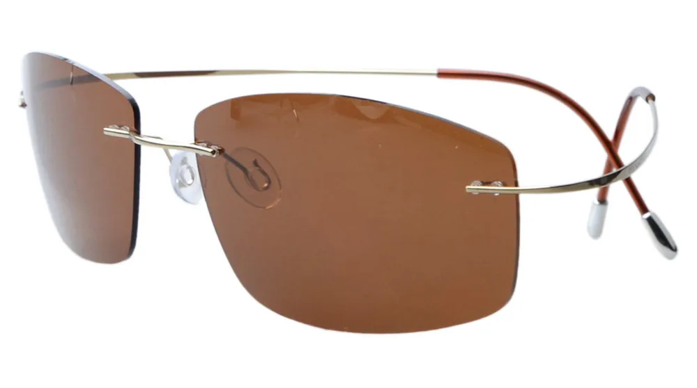 S1504 очки без оправы титановая оправа поляризованные солнцезащитные очки - Цвет линз: Gold Brown
