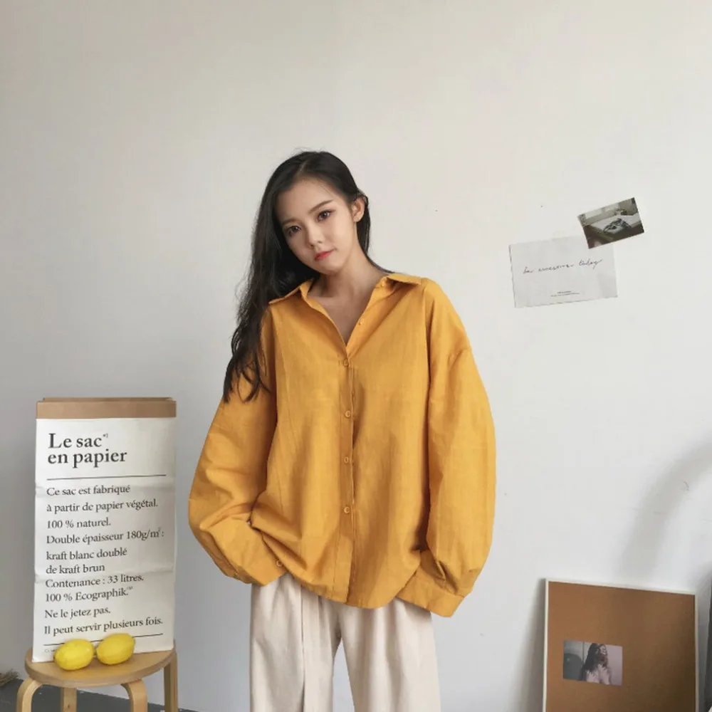 Warna Polos Blouse Wanita Desain Sederhana Lengan Panjang Kaus Warna Polos Blouse Wanita Desain Sederhana Lengan Panjang Kaus
