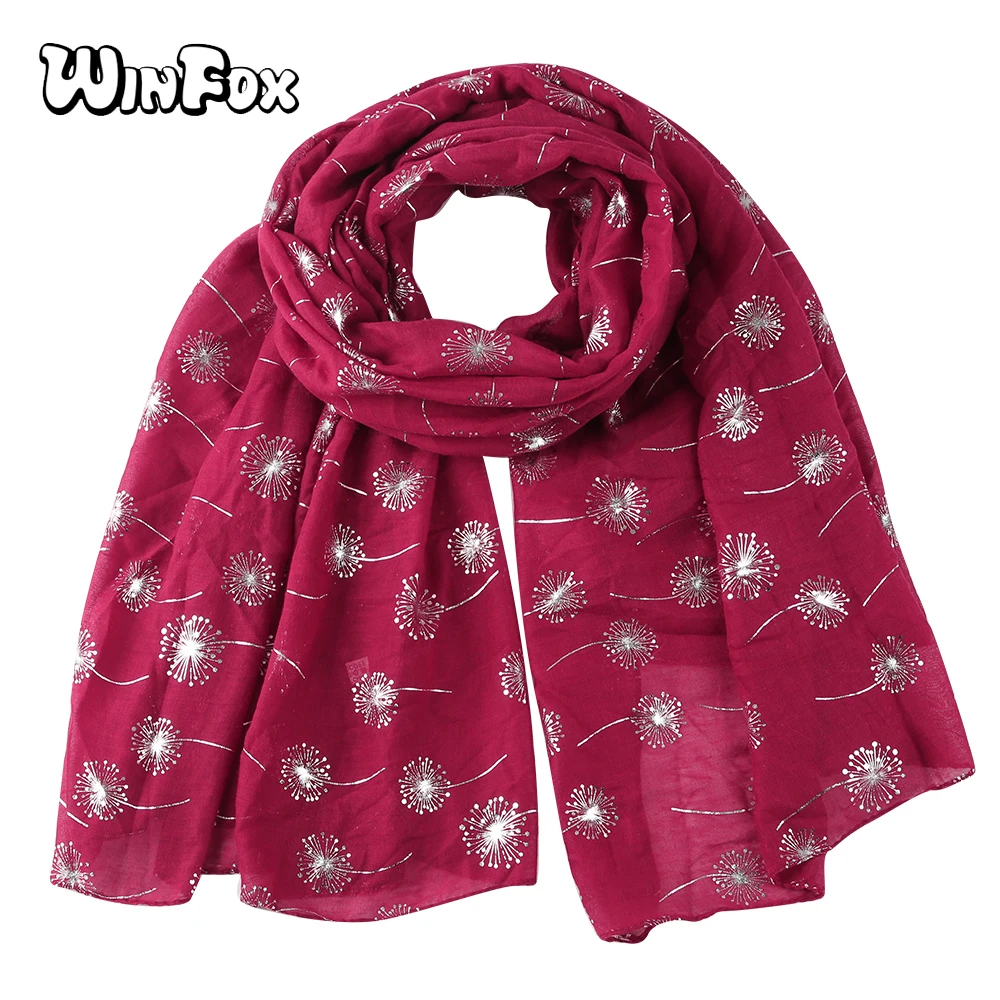 

Winfox Fashion Red Dandelion Long Scarf For Women Foil Silver Glitter Scarves Shawls Female Stole