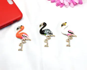 

12pcs/lot Min.$15 (Mixed Order) 3cm*5.6cm Rhinestone paint flamingo Turkey Cell Phone DIY Alloy Bird Decoration charms