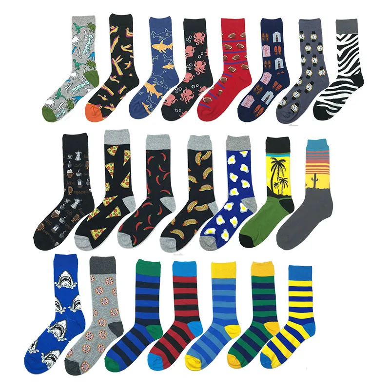 Hip Hop Socks Cool Food Animal Socks For Men Funny Street Happy Long Socks Cotton Harajuku Chaussette Homme