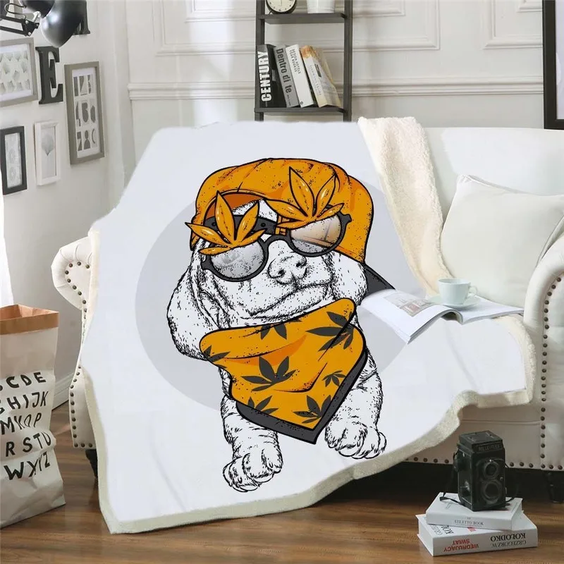 

3D Animal Pet Dog Collection Sherpa Blanket Pug Plush Bedroom Decoration Throw Blanket Bulldog Husky Doberman Rottweiler