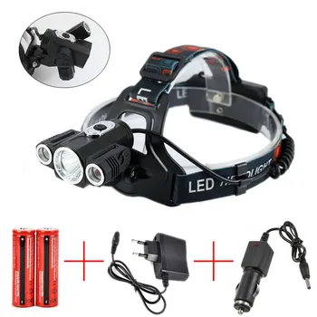 

Anjoet Rechargeable Headlight 5000Lm xm-3 T6 HeadLamp head light Fishing Lamp Hunting Lantern +2x 18650 battery +Car/AC/ Charger