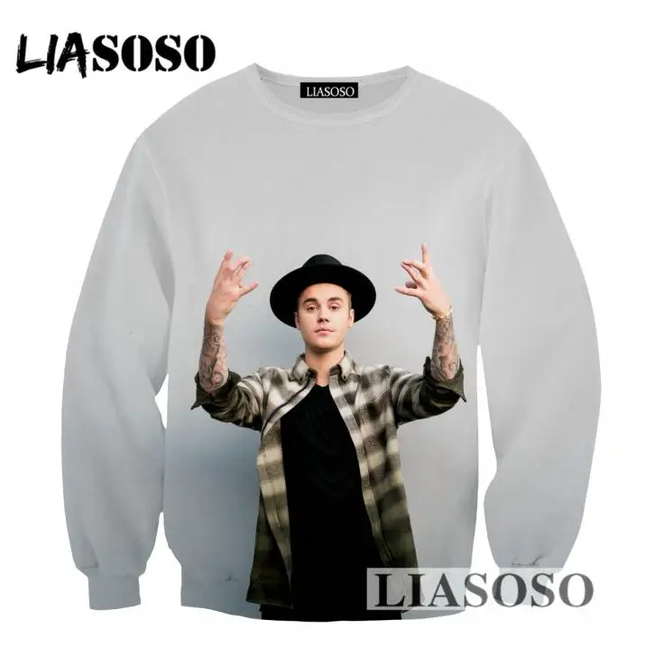 LIASOSO Men Women Casual Long Sleeves Sweatshirt 3D Print Singer Justin Bieber Pullovers Tracksuit Newest Brand Clothing T745