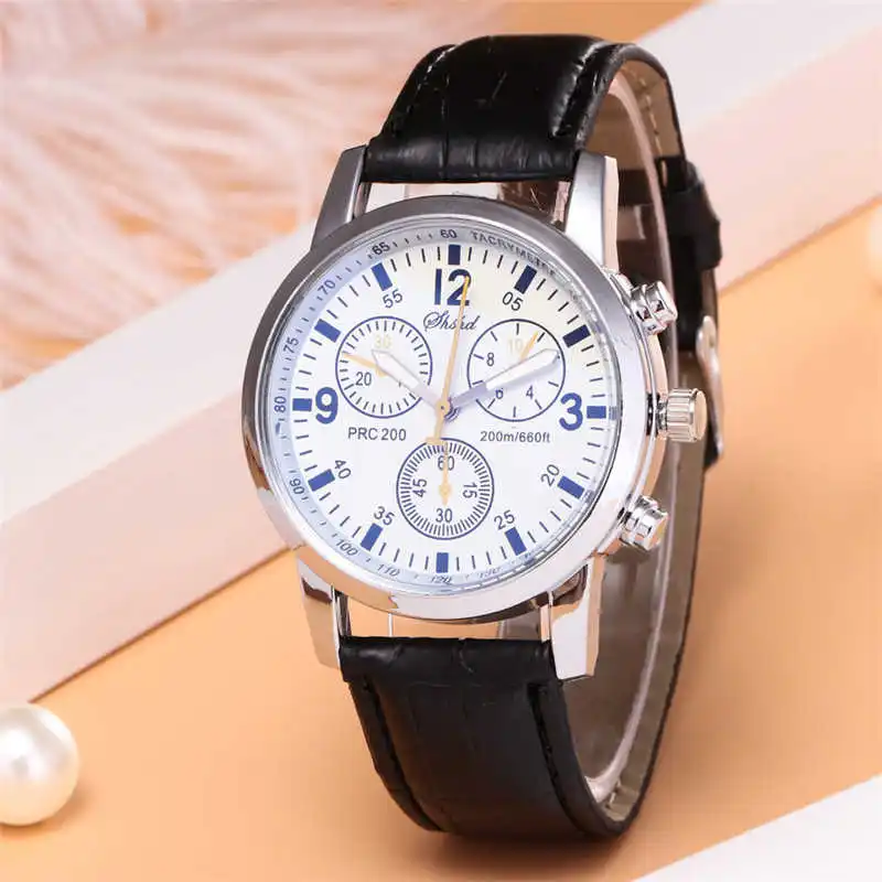 Blue-ray glass watch men luxury neutral quartz simulates wrist epidermal Leather Strap watch #4d26 (15)