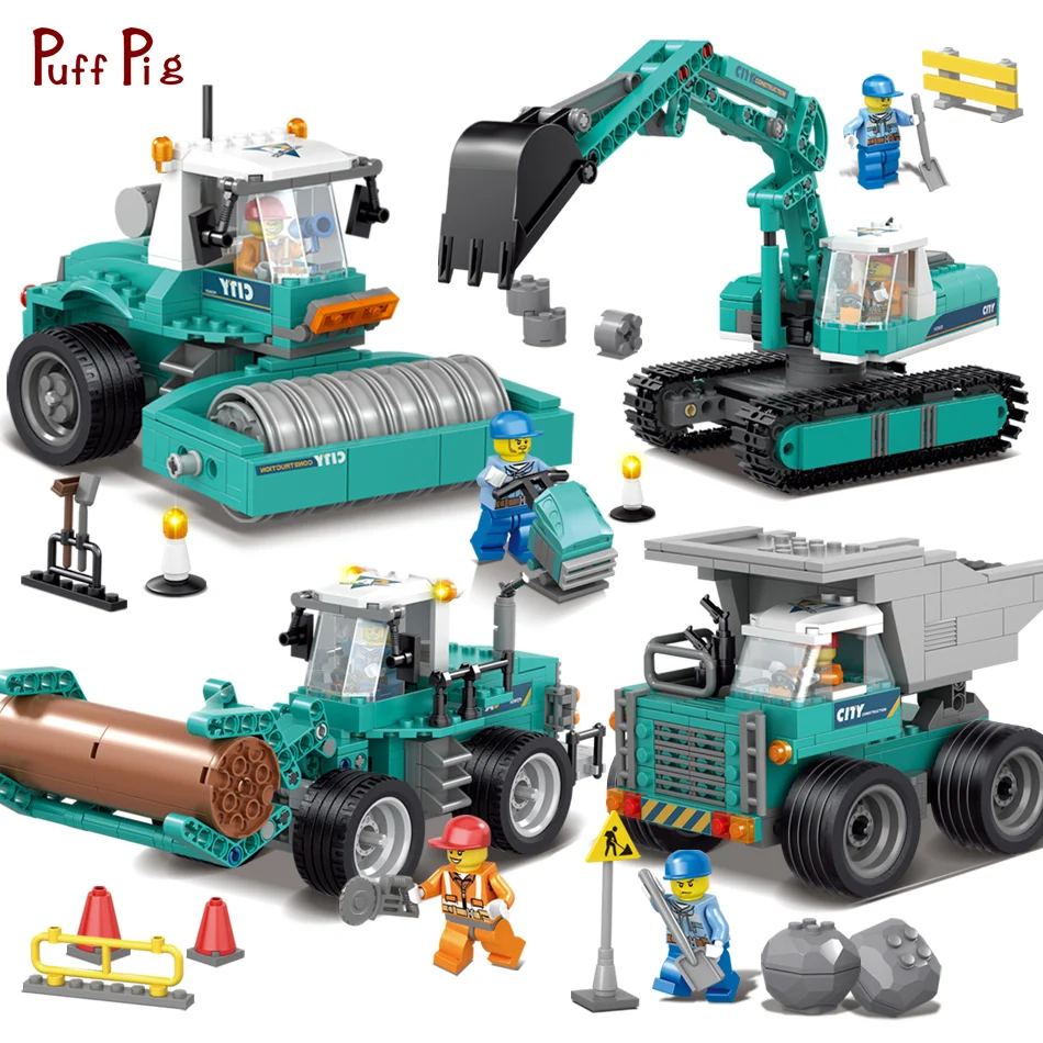 

4 Sets City Construction Deformation Engineering Vehicles Excavator Model Building Blocks Compatible Legoe Technic City Kid Toys
