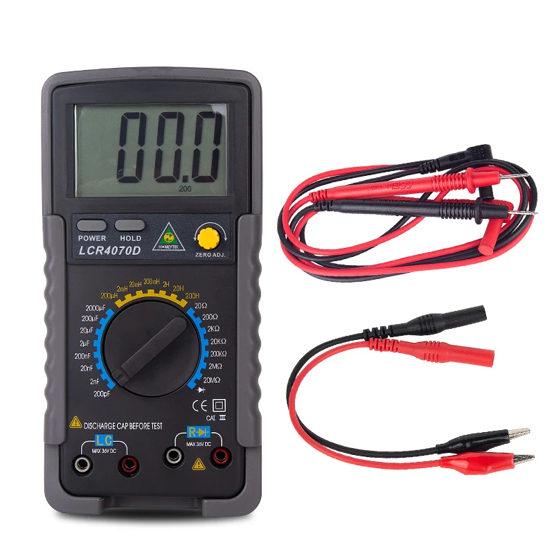 

Capacitance meter LC Meter Inductance Capacitance Set Probes Feelers For Tester Capacitors Inductances Data HOLD ZERO ADJ Black